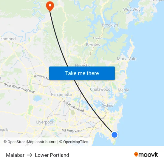 Malabar to Lower Portland map