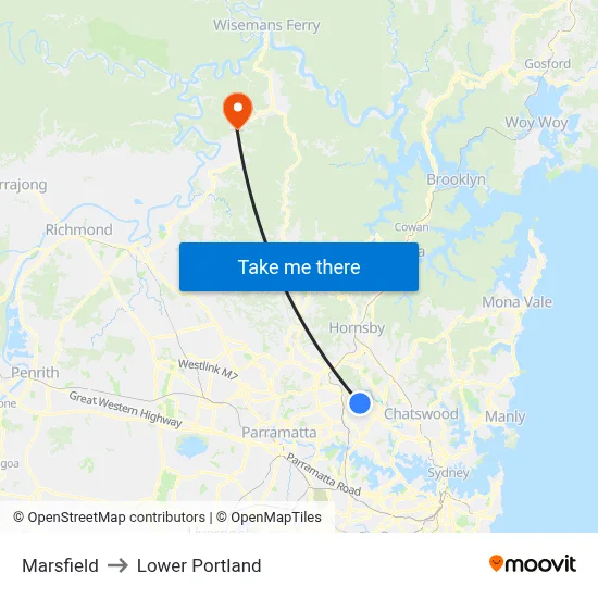 Marsfield to Lower Portland map