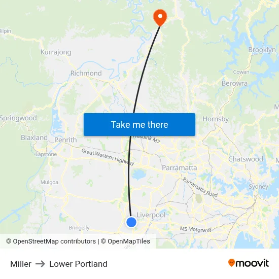 Miller to Lower Portland map