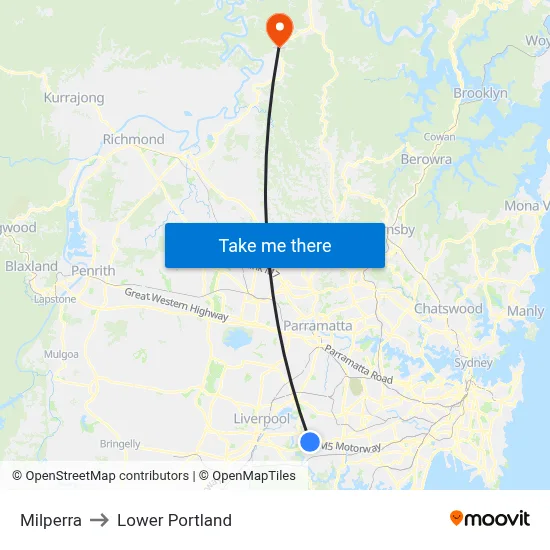 Milperra to Lower Portland map