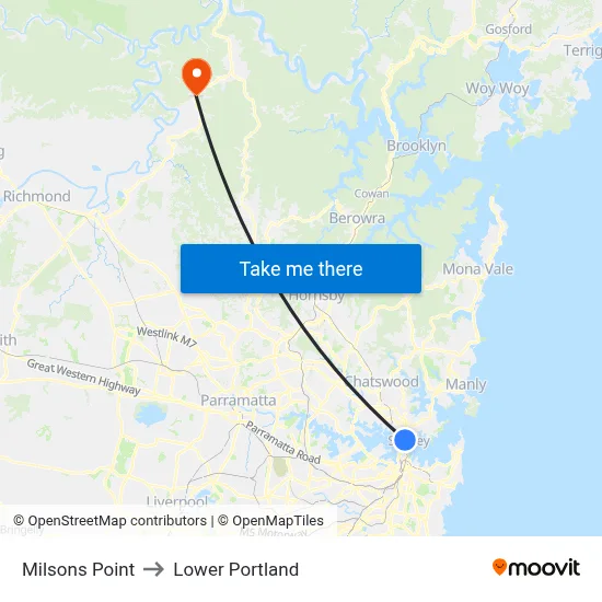 Milsons Point to Lower Portland map