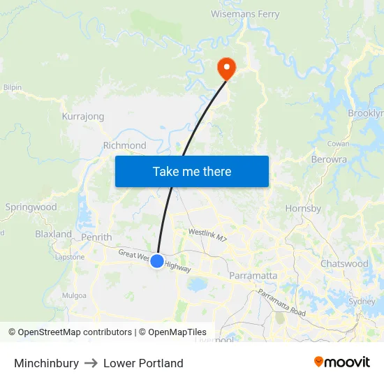 Minchinbury to Lower Portland map