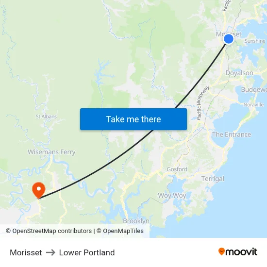 Morisset to Lower Portland map