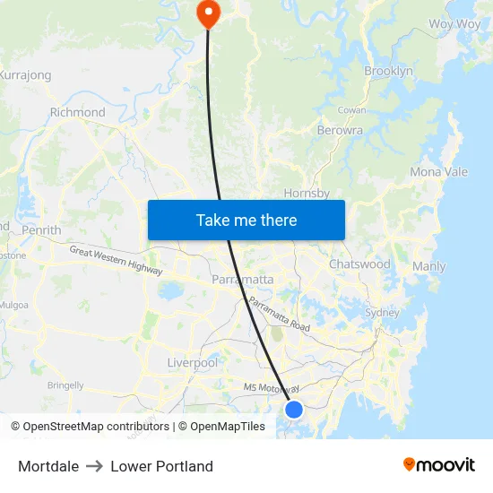 Mortdale to Lower Portland map