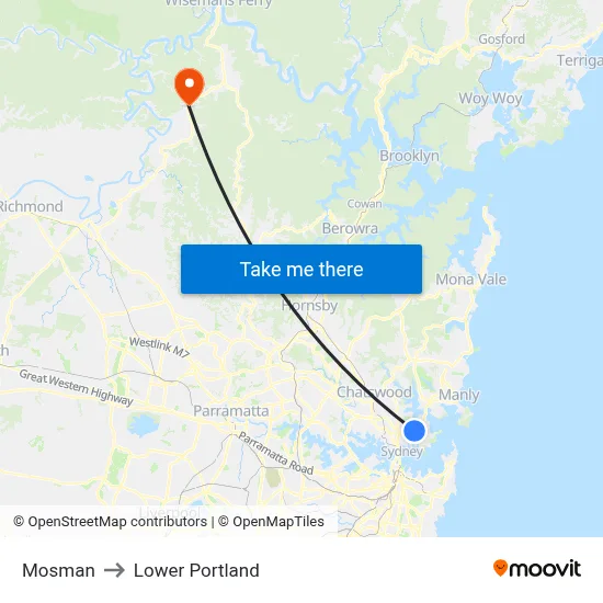 Mosman to Lower Portland map