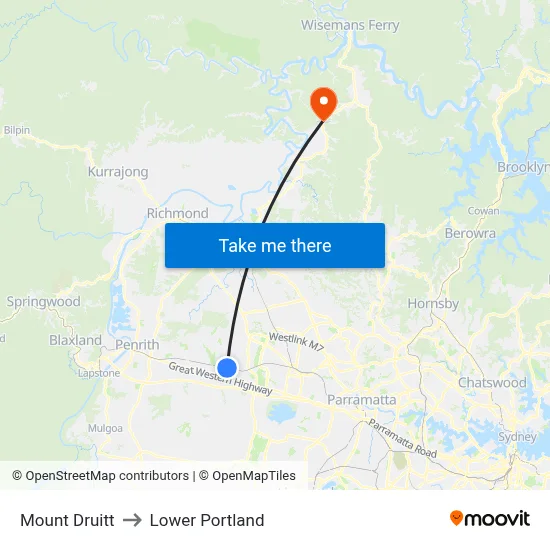 Mount Druitt to Lower Portland map
