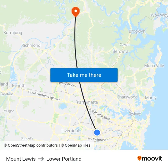 Mount Lewis to Lower Portland map