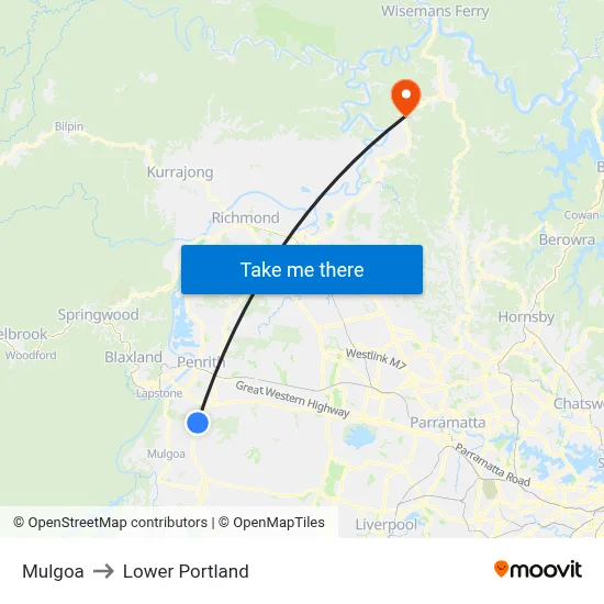 Mulgoa to Lower Portland map