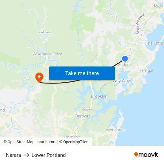 Narara to Lower Portland map