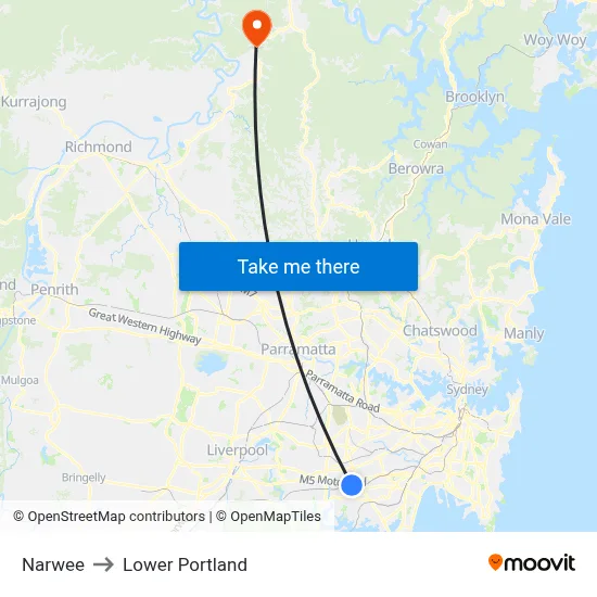Narwee to Lower Portland map