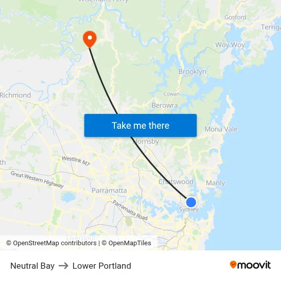 Neutral Bay to Lower Portland map