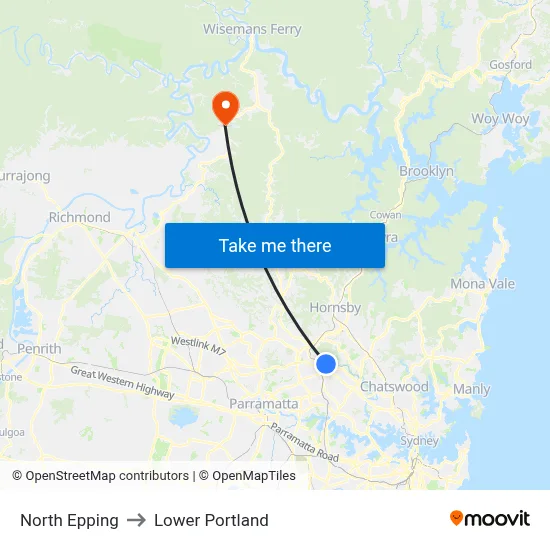 North Epping to Lower Portland map