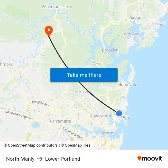 North Manly to Lower Portland map