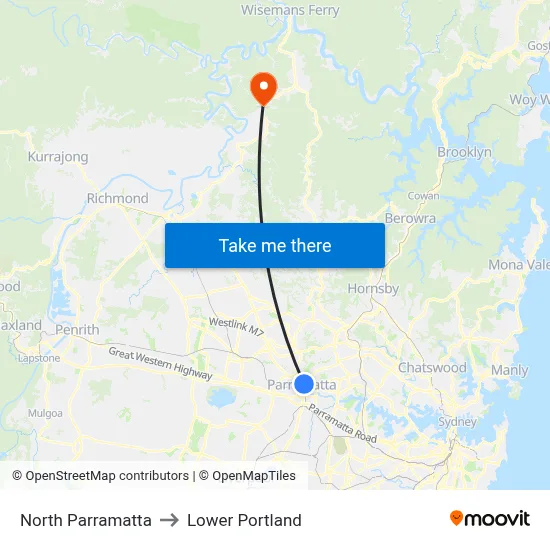 North Parramatta to Lower Portland map