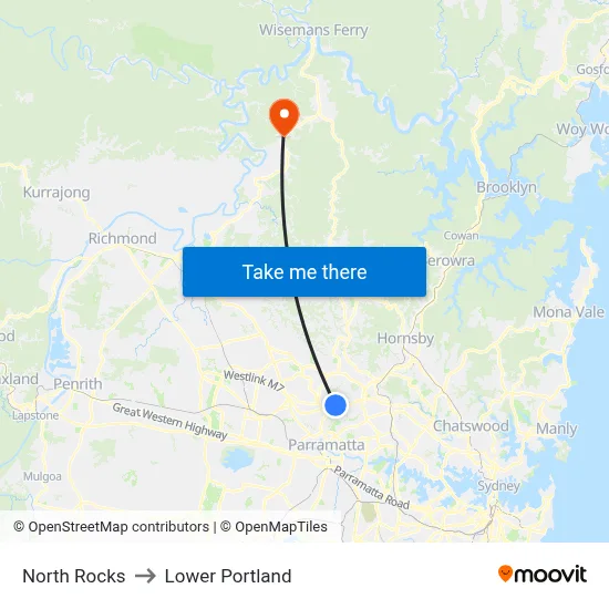 North Rocks to Lower Portland map