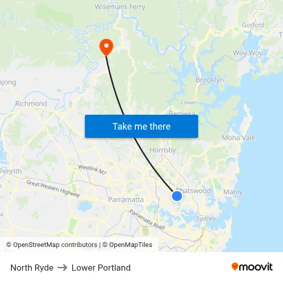 North Ryde to Lower Portland map