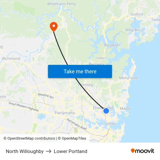 North Willoughby to Lower Portland map