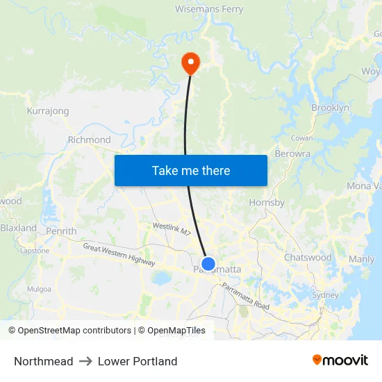 Northmead to Lower Portland map