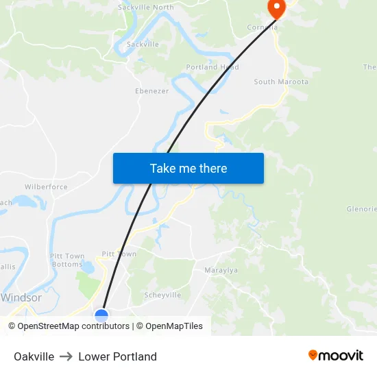 Oakville to Lower Portland map