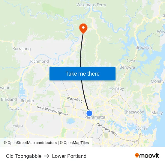 Old Toongabbie to Lower Portland map