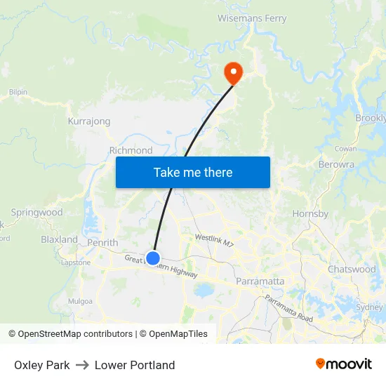Oxley Park to Lower Portland map