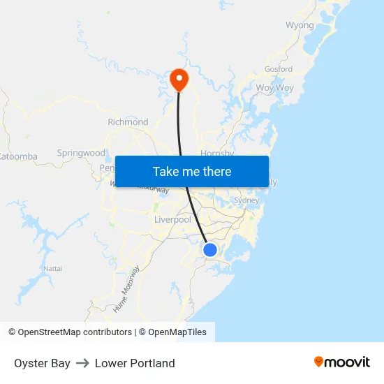 Oyster Bay to Lower Portland map