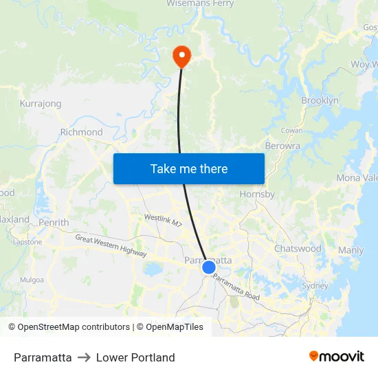 Parramatta to Lower Portland map