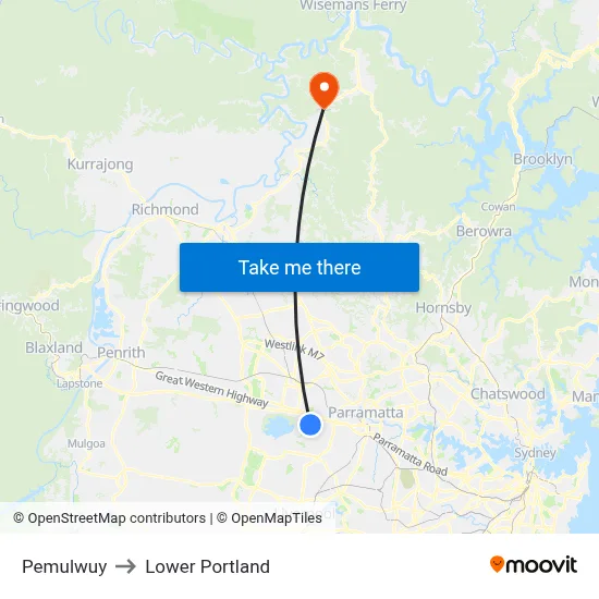 Pemulwuy to Lower Portland map