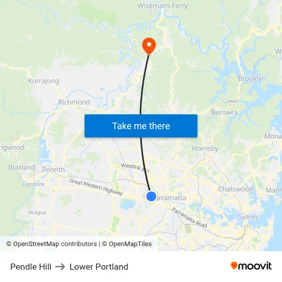 Pendle Hill to Lower Portland map
