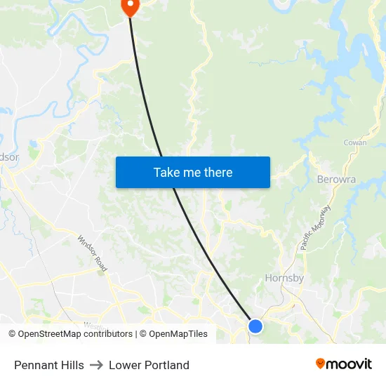 Pennant Hills to Lower Portland map
