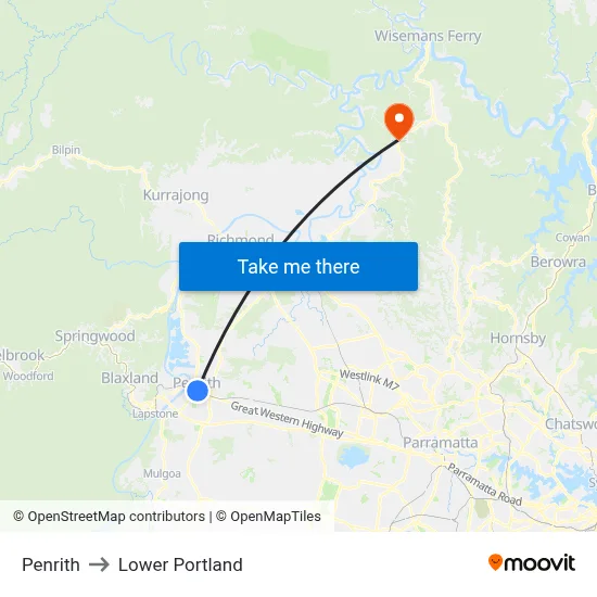 Penrith to Lower Portland map