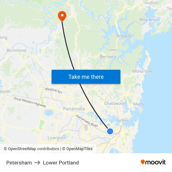 Petersham to Lower Portland map