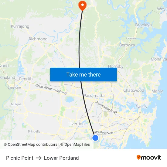 Picnic Point to Lower Portland map