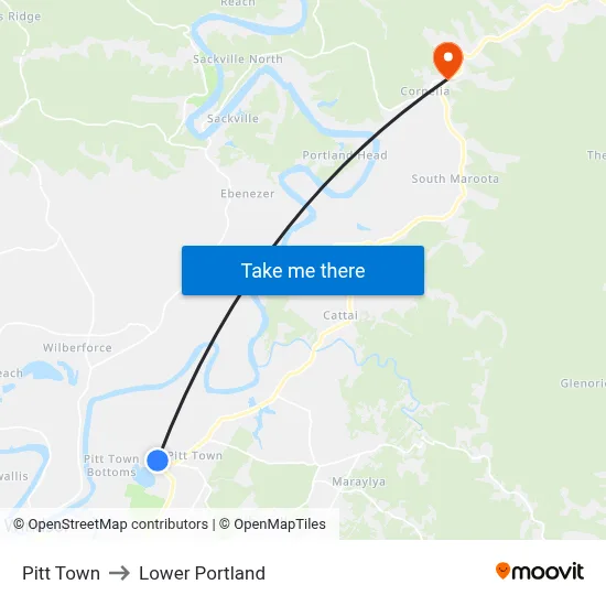 Pitt Town to Lower Portland map