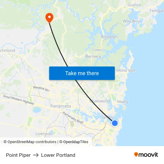 Point Piper to Lower Portland map