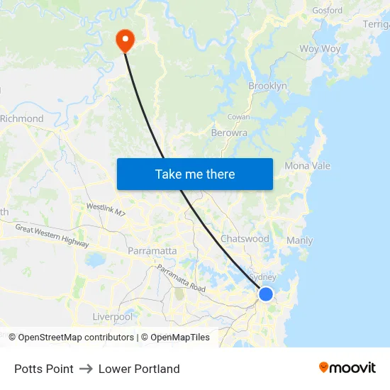 Potts Point to Lower Portland map