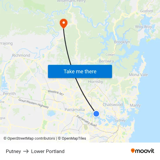 Putney to Lower Portland map