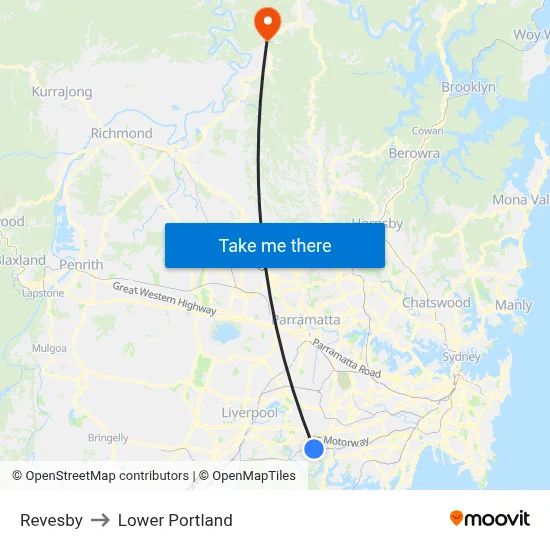 Revesby to Lower Portland map