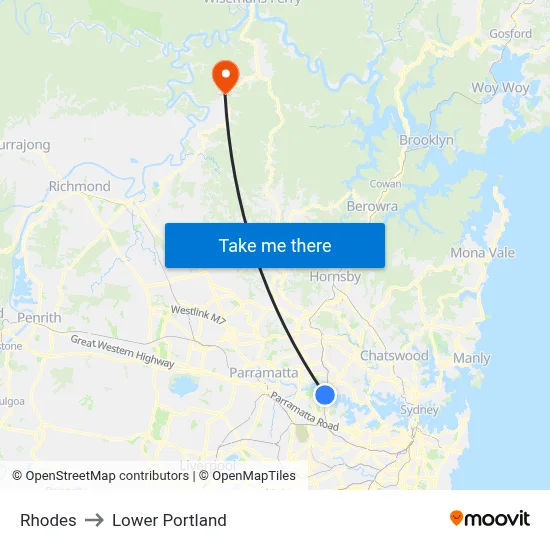 Rhodes to Lower Portland map