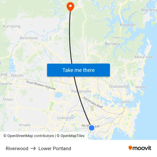 Riverwood to Lower Portland map