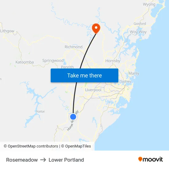 Rosemeadow to Lower Portland map