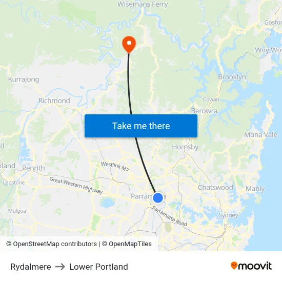 Rydalmere to Lower Portland map