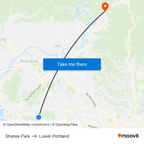 Shanes Park to Lower Portland map