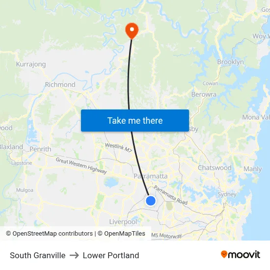 South Granville to Lower Portland map
