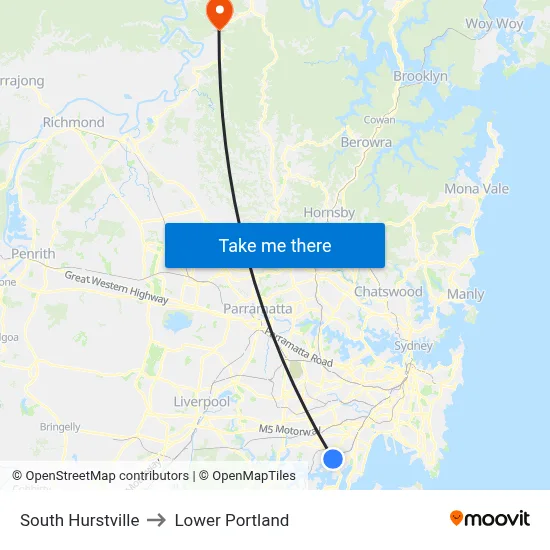 South Hurstville to Lower Portland map