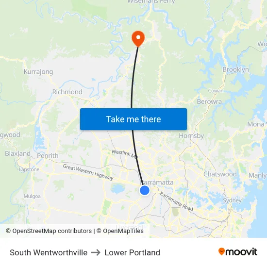 South Wentworthville to Lower Portland map