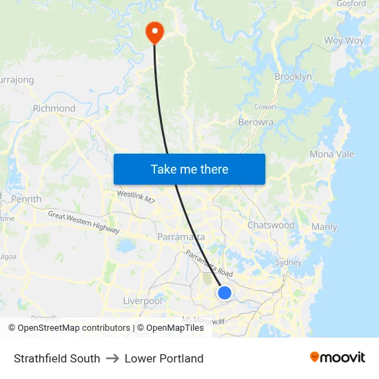 Strathfield South to Lower Portland map