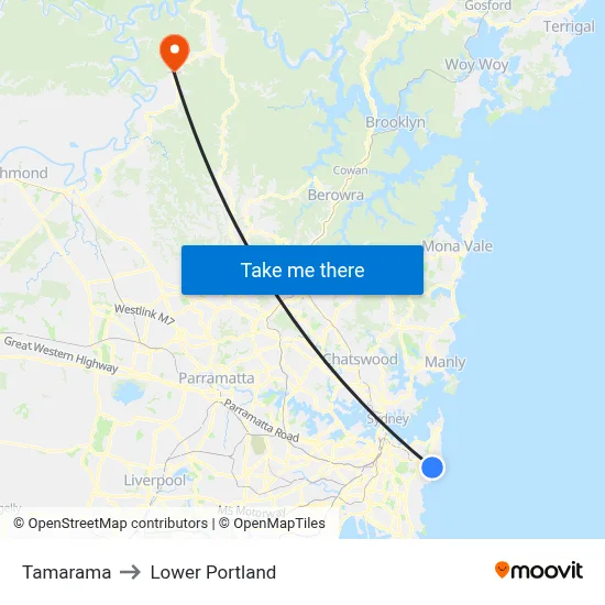 Tamarama to Lower Portland map