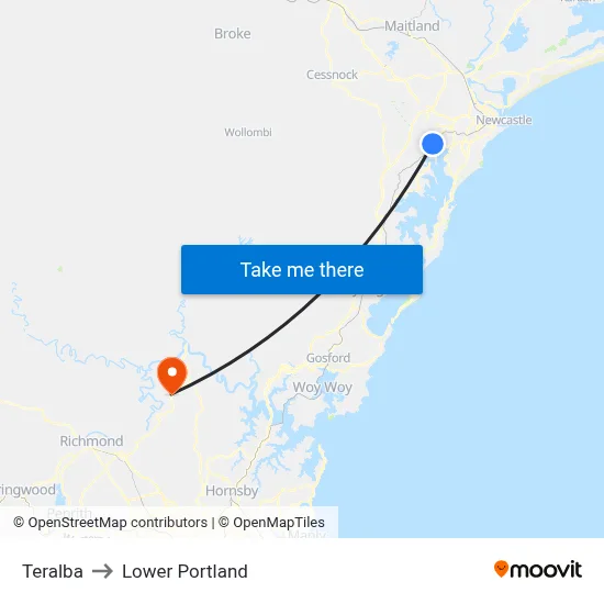 Teralba to Lower Portland map
