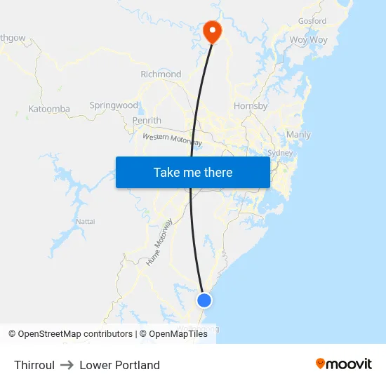 Thirroul to Lower Portland map